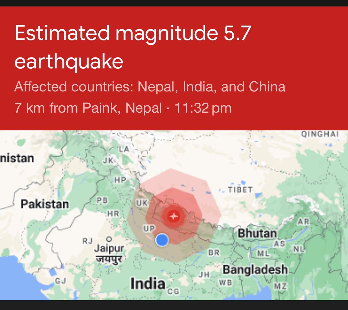 तीन नवंबर को आए भूकंप की तीव्रता और केंद्र की स्थिति.