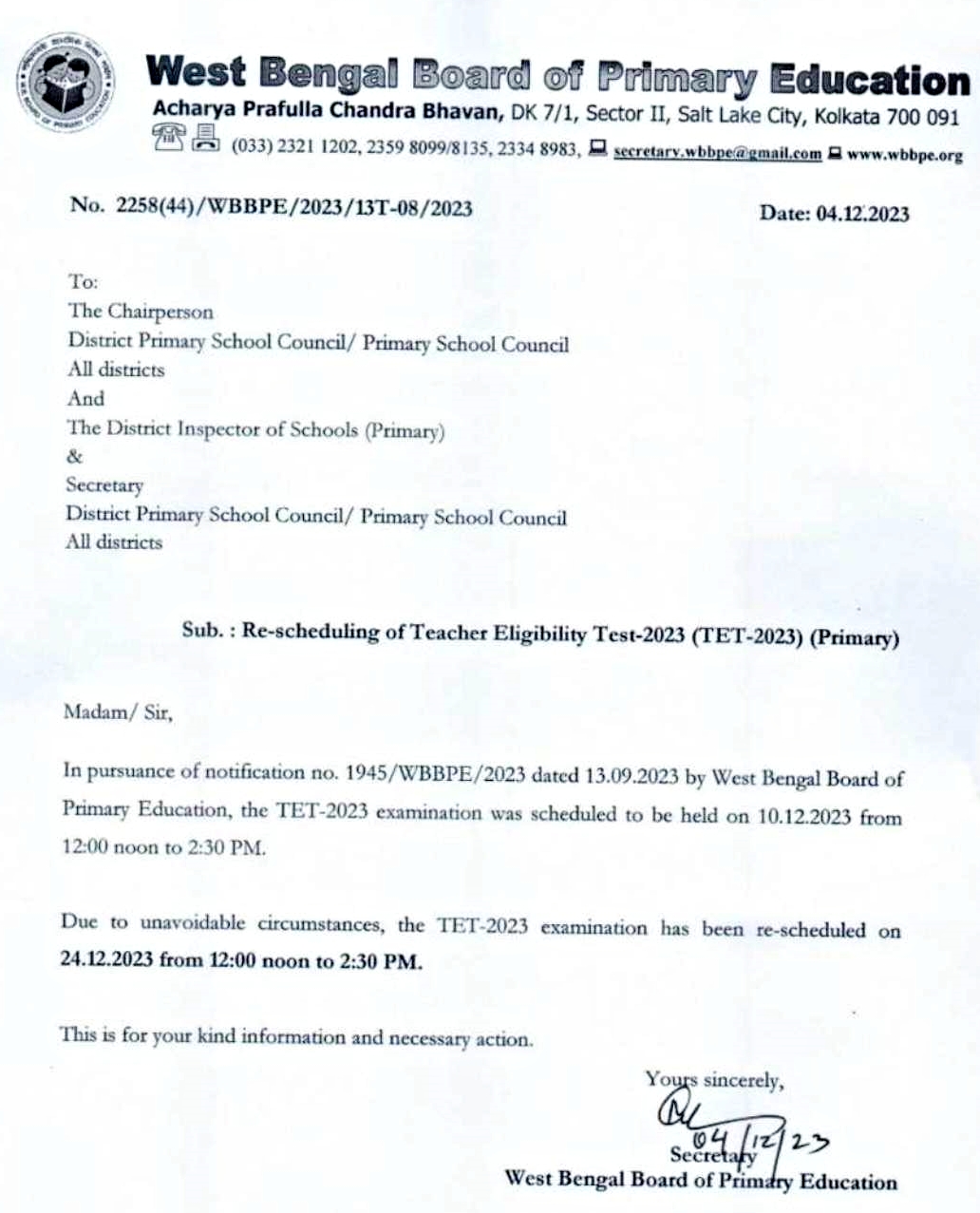 Primary TET Exam 2023