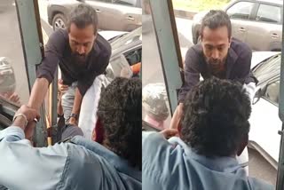 Man attacks KSRTC driver in Aluva  Aluva road rage incident  KSRTC driver was beaten by a scooter driver  കെഎസ്ആർടിസി ബസ് തടഞ്ഞ് ഡ്രൈവറെ കയ്യേറ്റം ചെയ്‌തു  കെഎസ്ആർടിസി ഡ്രൈവറെ യുവാവ് മർദ്ദിച്ചു  കെഎസ്ആർടിസി