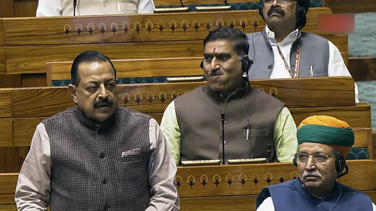 Union Minister MoS for Personnel, Public Grievances and Pensions Jitendra Singh speaks in Lok Sabha during the Winter Session of Parliament, in New Delhi on Wednesday.