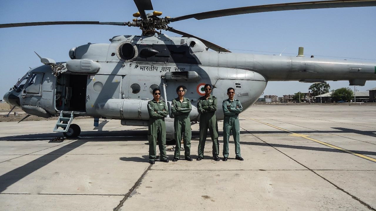 Flt Lt Parul Bhardwaj (Captain), Flying Officer Aman Nidhi (Co-pilot) and Flight Lieutenant Hina Jaiswal (Flight Engineer) today became country’s first ‘All Women Crew’ to fly a Medium Lift Helicopter. They flew a Mi-17 V5