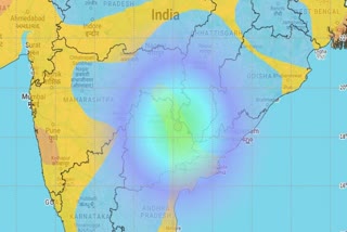 This illustration shows the epicenter of an earthquake of 5.3 magnitude that happened in Mulugu, Telangana