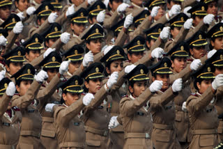 An all women contingent of the Armed Forces Medical Services take part in the 75th Republic Day celebrations, at the Kartavya Path in New Delh