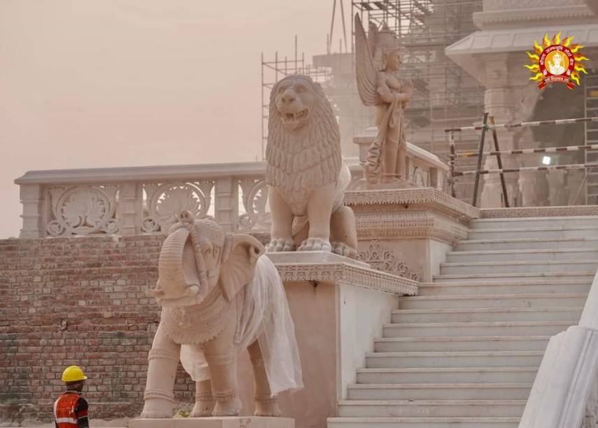 Ahead of Ram Temple's consecration ceremony in Ayodhya, statues of Lord Hanuman Garuda, elephants and lions made using pink sandstone have been installed at the main entrance. Shri Ram Janmabhoomi Teerth Kshetra trust shared the pictures of the under construction temple.