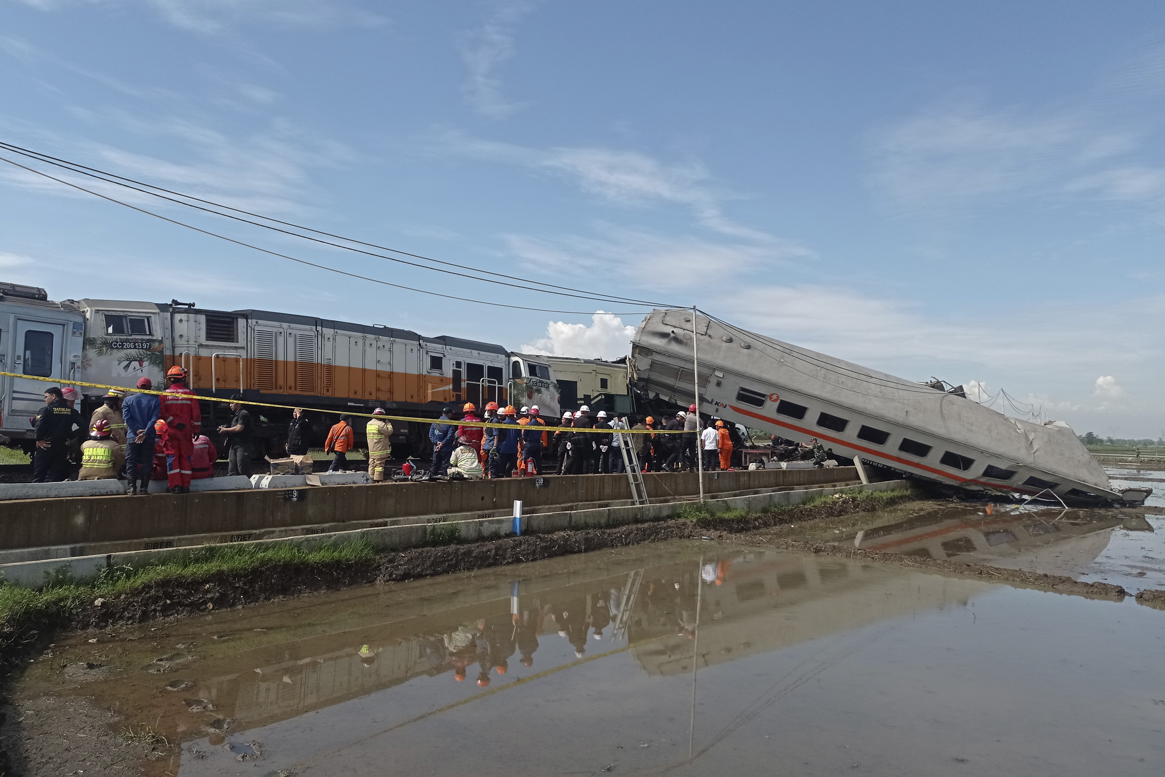 Trains collide In Indonesia