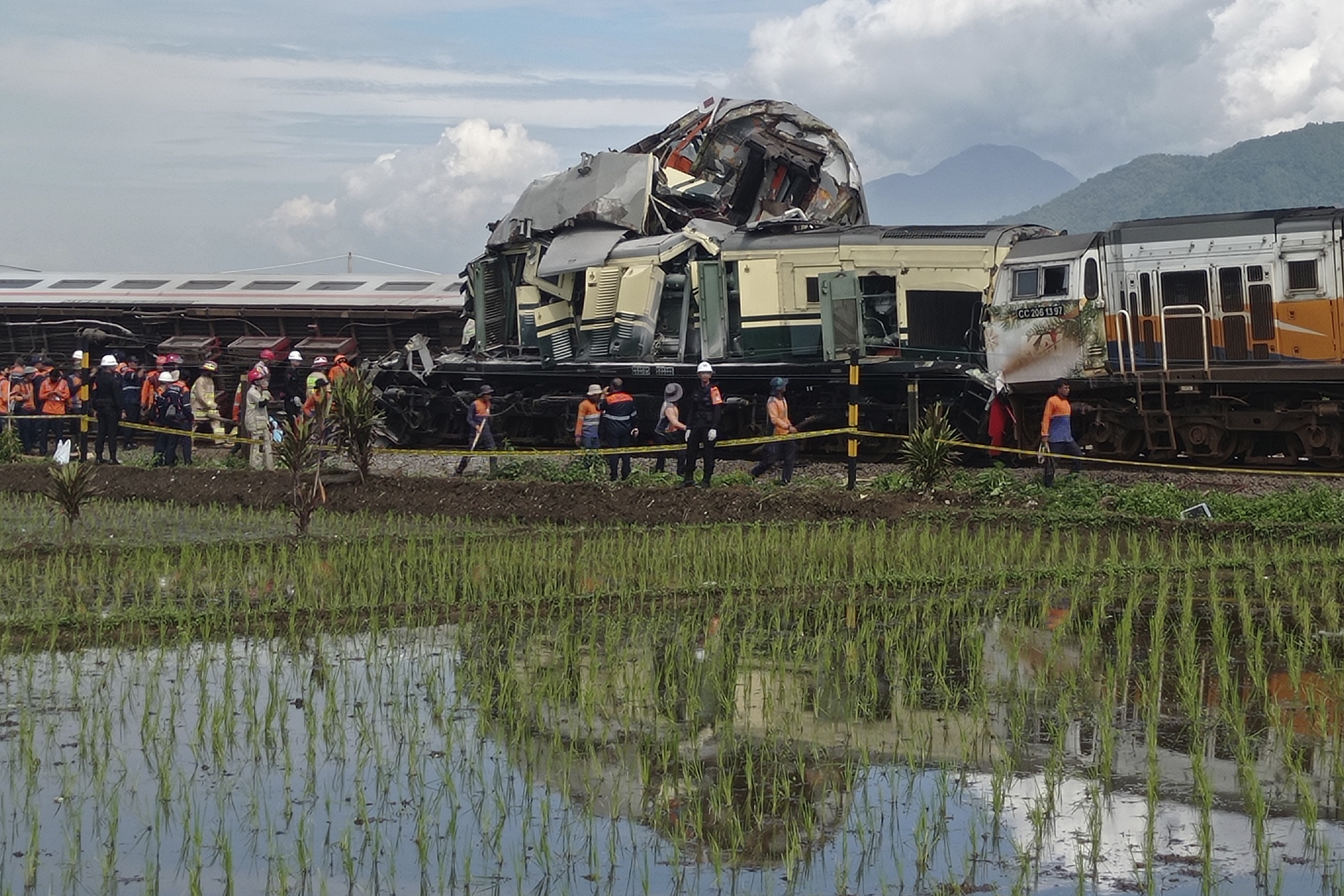 Trains collide In Indonesia