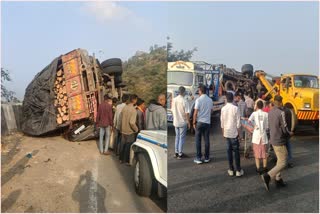 ಘಾಟ್​ ರಸ್ತೆಯಲ್ಲಿ ತಿರುವು ವೇಳೆ ಕಾರಿನ ಮೇಲೆ ಲಾರಿ ಪಲ್ಟಿ