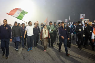 Bharat Jodo Yatra resumes from Dodwa-Taraori crossing in Haryana on Day 114. (photo/Congress)