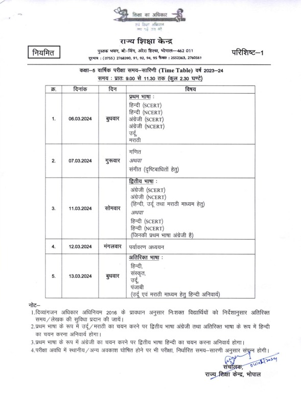 Time table of 5th and 8th board exams