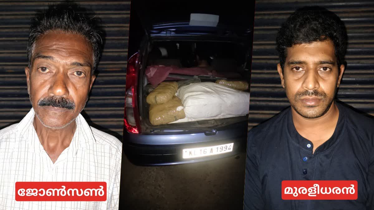 55 kg Ganja Caught In Calicut  ganja caught in calicut  രണ്ട് പേര്‍ അറസ്റ്റില്‍  ലഹരി വ്യാപാരികള്‍ പിടിയില്‍