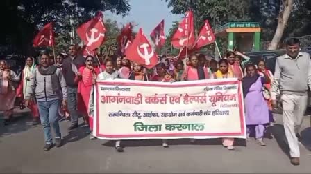 Anganwadi workers protesting for their demands