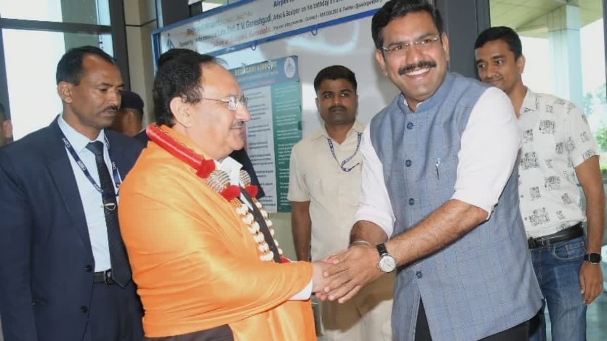 B Y Vijayendra welcomed JP Nadda in Belagavi