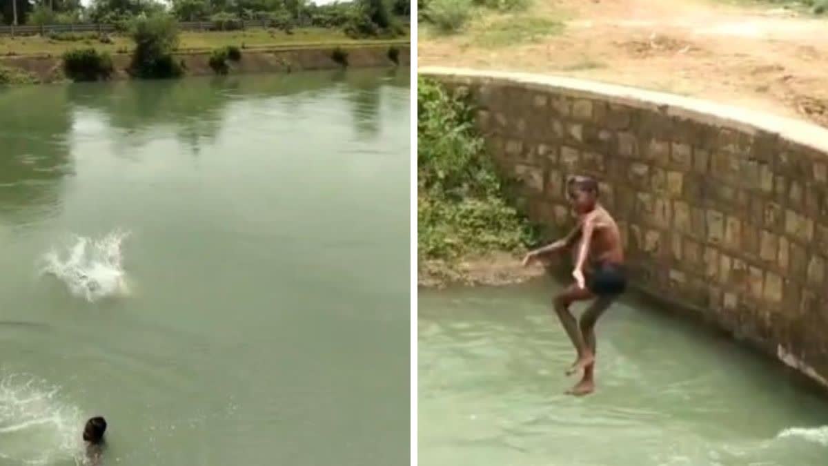 Dhamtari Children jumping into deep water are inviting death
