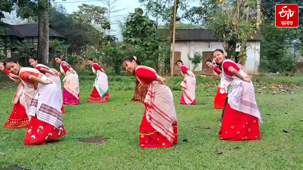 Groups of girls busy in preparing for Jeng Bihu in Dibrugarh