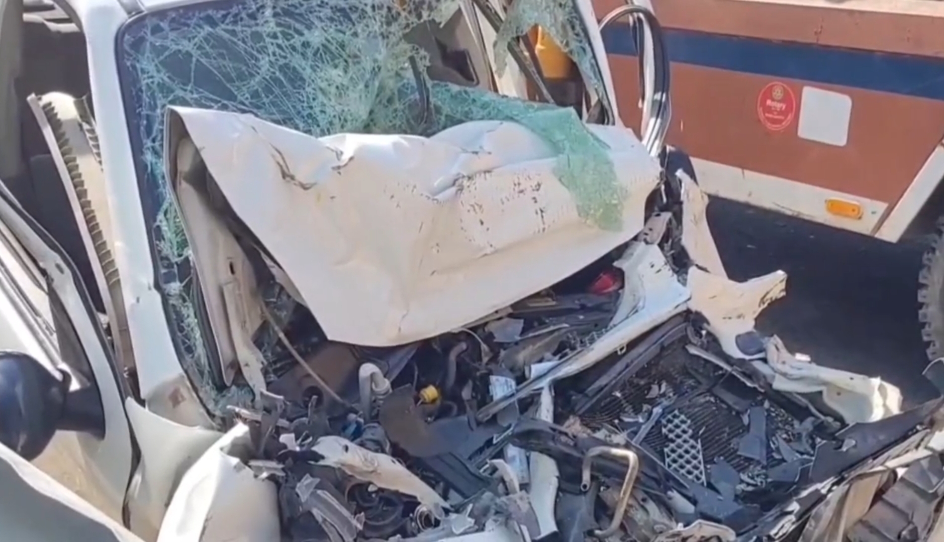 Horrible collision between school bus and car in Karnal