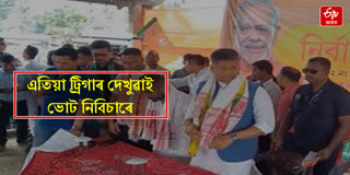 Minister Pijush Hazarika campaigns for NDA candidate Jayanta Basumatary in Baksa