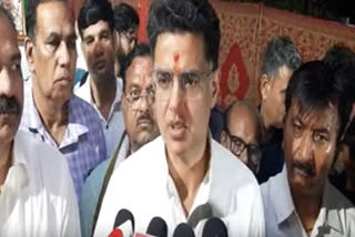 Sachin Pilot talking to media in Udaipur