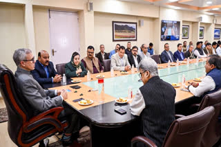 J&K Chief Minister Omar Abdullah chairs a high-level meeting at the Civil Secretariat, in Srinagar.
