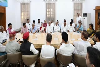 INDIA bloc leaders hold a meeting at the residence of Congress president Mallikarjun Kharge in Delhi.