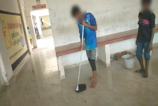 students engaged in cleaning work at Adi Dravidar Student Hostel near Palani civil supplies Minister Sakkarapani Constituency video is going viral