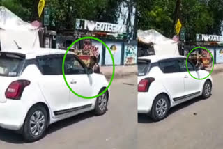 MP NEWS WOMAN HANGING ON BONNET OF POLICE CAR TO RESCUE HER SON IN NARSINGHPUR VIDEO VIRAL