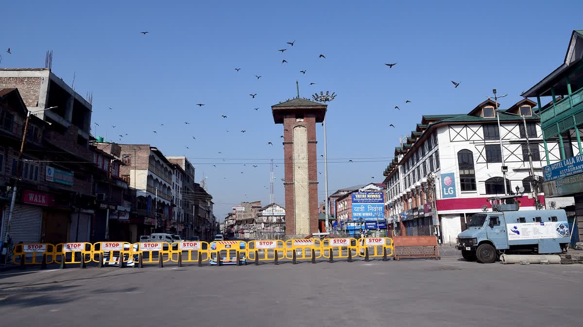 A view of a deserted street on the first anniversary of Abrogation of Article 370 with restriction, in Srinagar