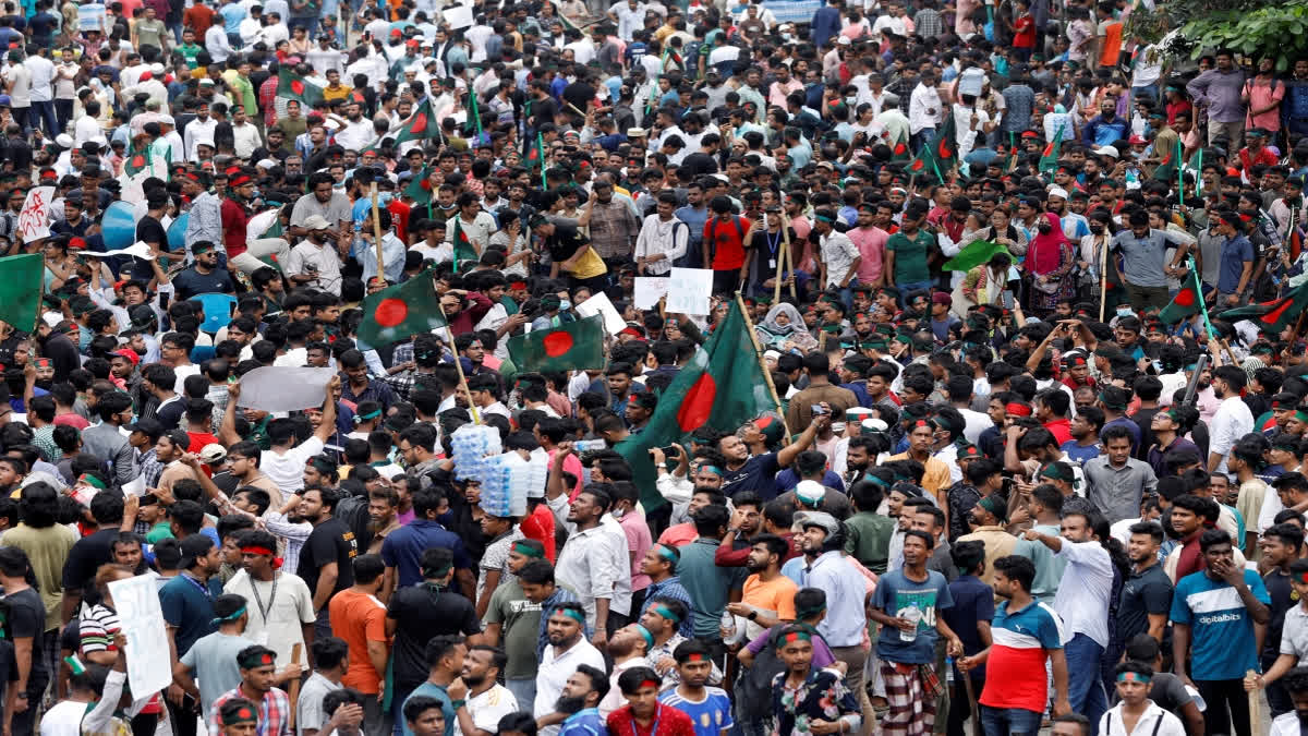 People participate in a rally against Prime Minister Sheikh Hasina and her government demanding justice for the victims killed in the recent countrywide deadly clashes, in Dhaka