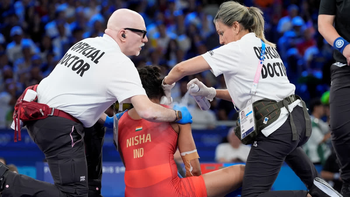 Injury-prone wrestler Nisha Dahiya was in tears while competing in the quarterfinal match against the Democratic People’s Republic of Korea’s Pak Sol Gum f the women’s 68kg freestyle wrestling event at the ongoing Paris Olympics 2024 on Monday.