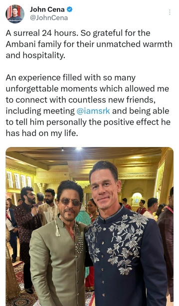 John Cena shares experience of meeting SRK at Anant-Radhika wedding