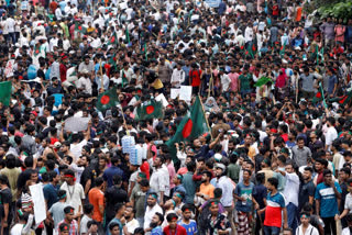 People participate in a rally against Prime Minister Sheikh Hasina and her government demanding justice for the victims killed in the recent countrywide deadly clashes, in Dhaka