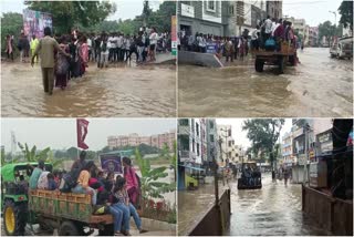 Engineering Students Stuck in Flood Water at Hyderabad