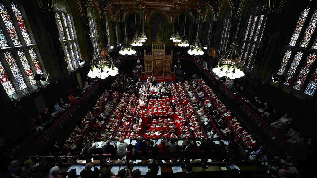 Members of the House of Lords and guests take their seats in the Lords Chamber, ahead of the State Opening of Parliament, in the Houses of Parliament, in London, on July 17, 2024. The UK government on September 5, 2024 introduces legislation to axe seats in the House of Lords retained for hereditary lawmakers as it moves to reform parliament's unelected upper chamber. The bill will remove the 92 seats reserved for peers who inherited their position as a member of an aristocratic family