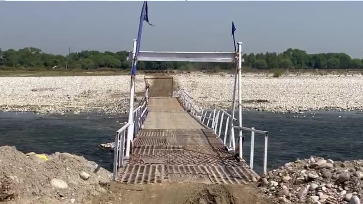 The construction of a temporary bridge made of iron on the river Swannadi has been completed