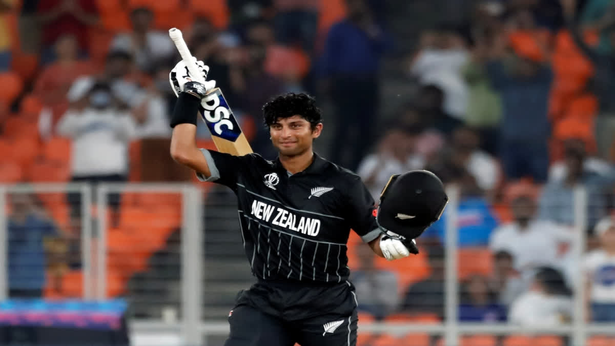 Rachin Ravindra after scoring a hundred against England