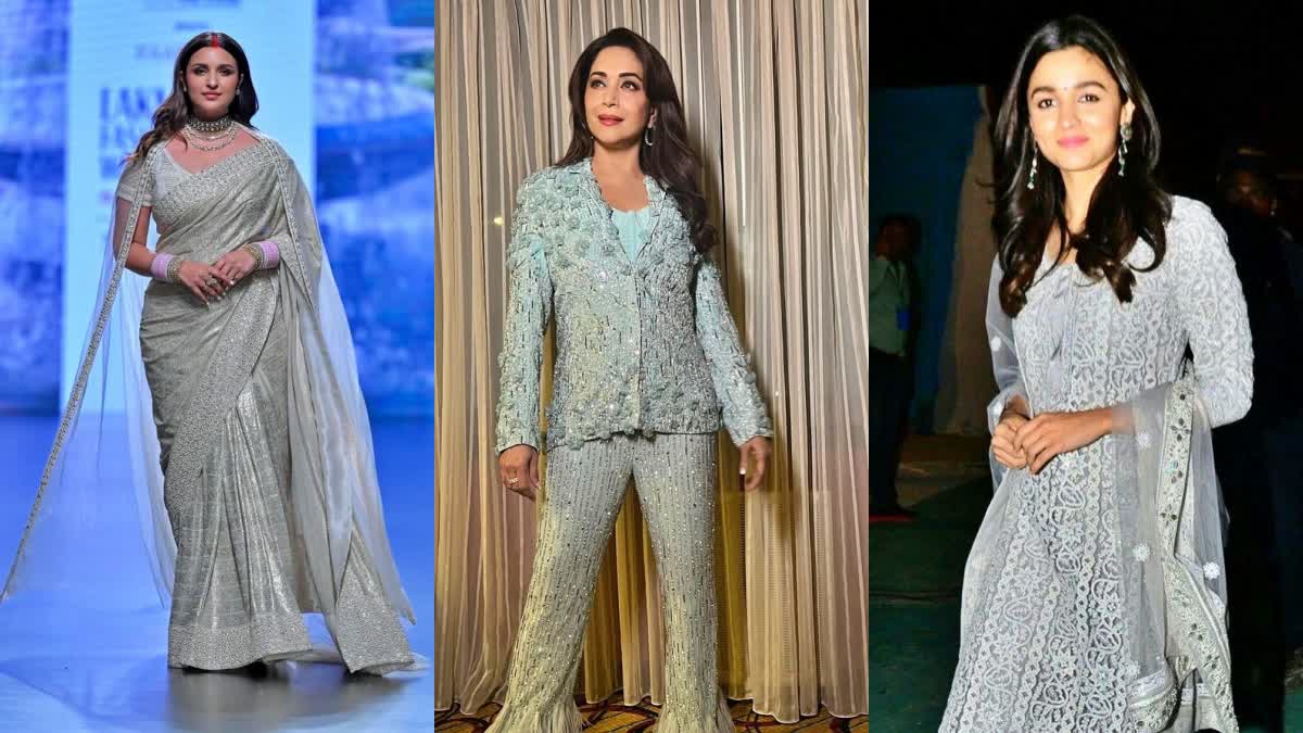 celebrity inspired dresses for colour Grey for day 3 of navaratri