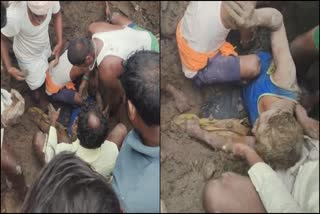 House collapsed due to rain rescue of person stuck under mud in Gangavathi