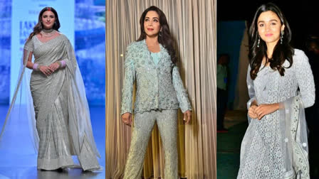 celebrity inspired dresses for colour Grey for day 3 of navaratri