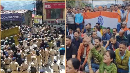 Police stopping the protestors in front of the mosque