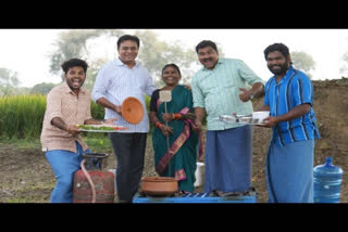A video of Minister for Municipal Administration KTR cooking country chicken is doing rounds on social media. Members of the 'My Village Show' team, a YouTube channel, Gangavva, Anji, Anil and Chandu, from Lambadipalle village in Malyala mandal of Jagtial district recently cooked country chicken curry in the suburbs of Hyderabad.