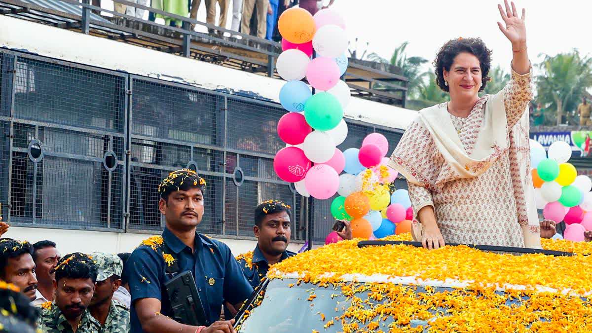 Priyanka Gandhi Vadra holds roadshow at Pulpally in Wayanad