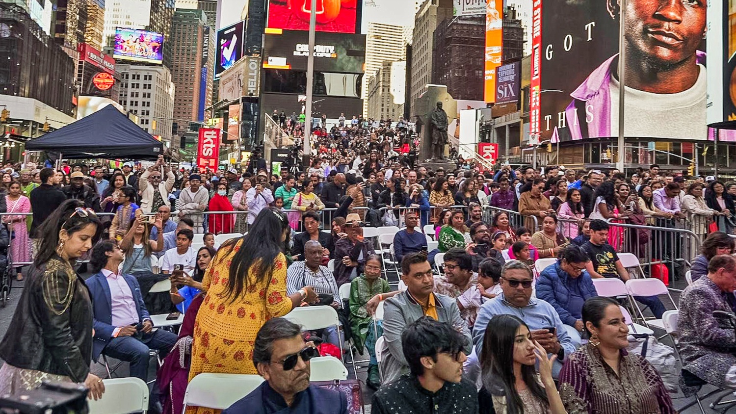 Members of Indian American Community attend the Diwali celebrations at Times Square, in New York on Oct. 20, 2024.