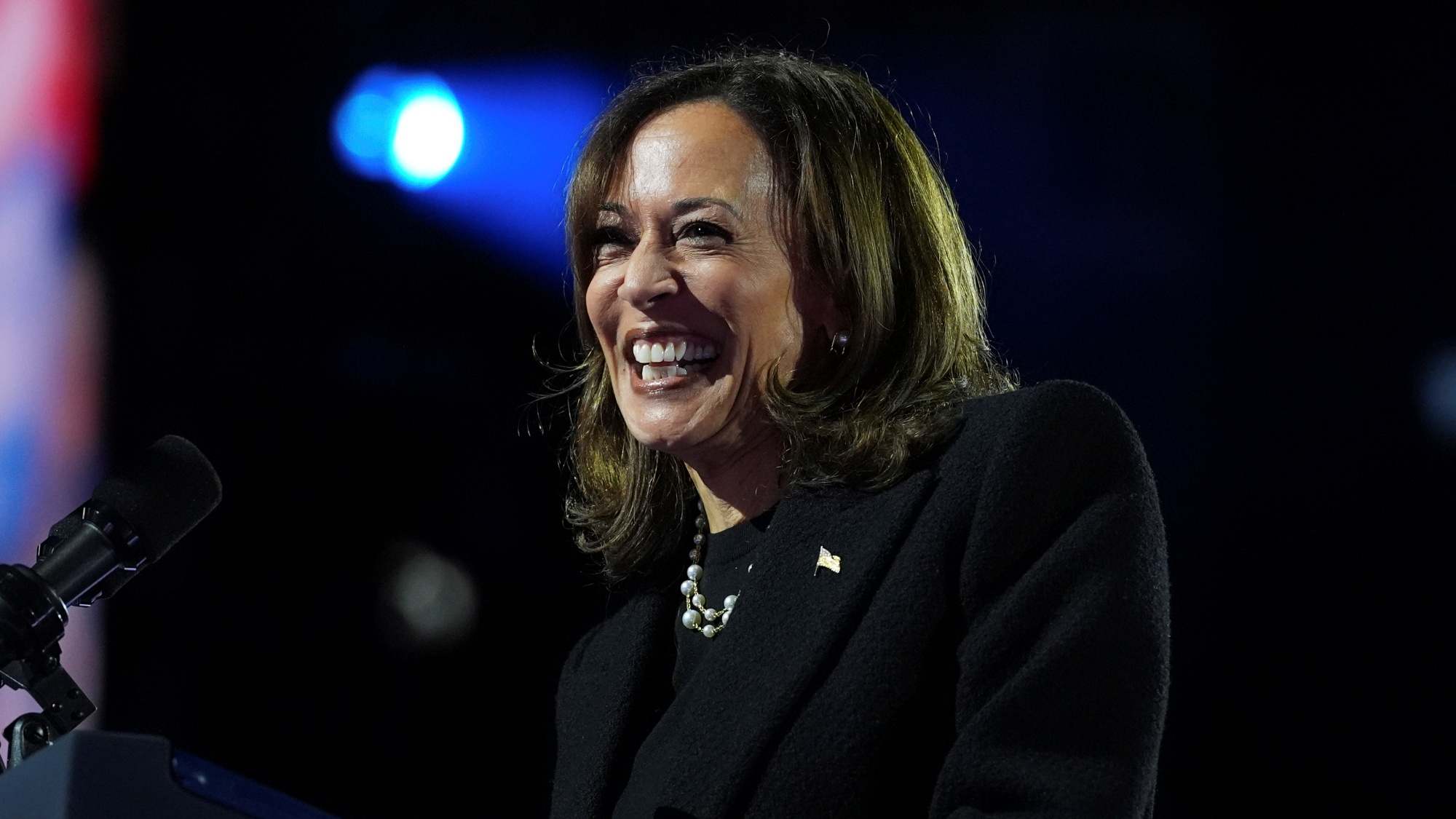 Democratic presidential nominee Vice President Kamala Harris speaks during a campaign rally outside the Philadelphia Museum of Art, Monday, Nov. 4, 2024, in Philadelphia.