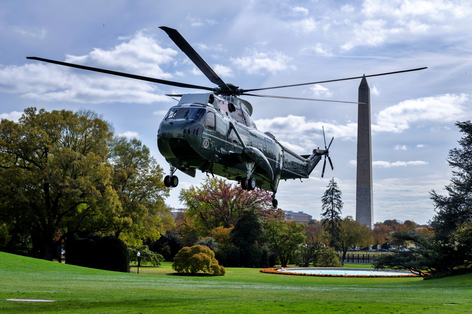 Marine One with President Joe Biden on board lands at the South Lawn of the White House in Washington, Monday, Nov. 4, 2024.