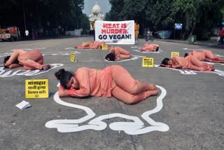 PETA activists stage a protest in Kolkata against cruelty to animals