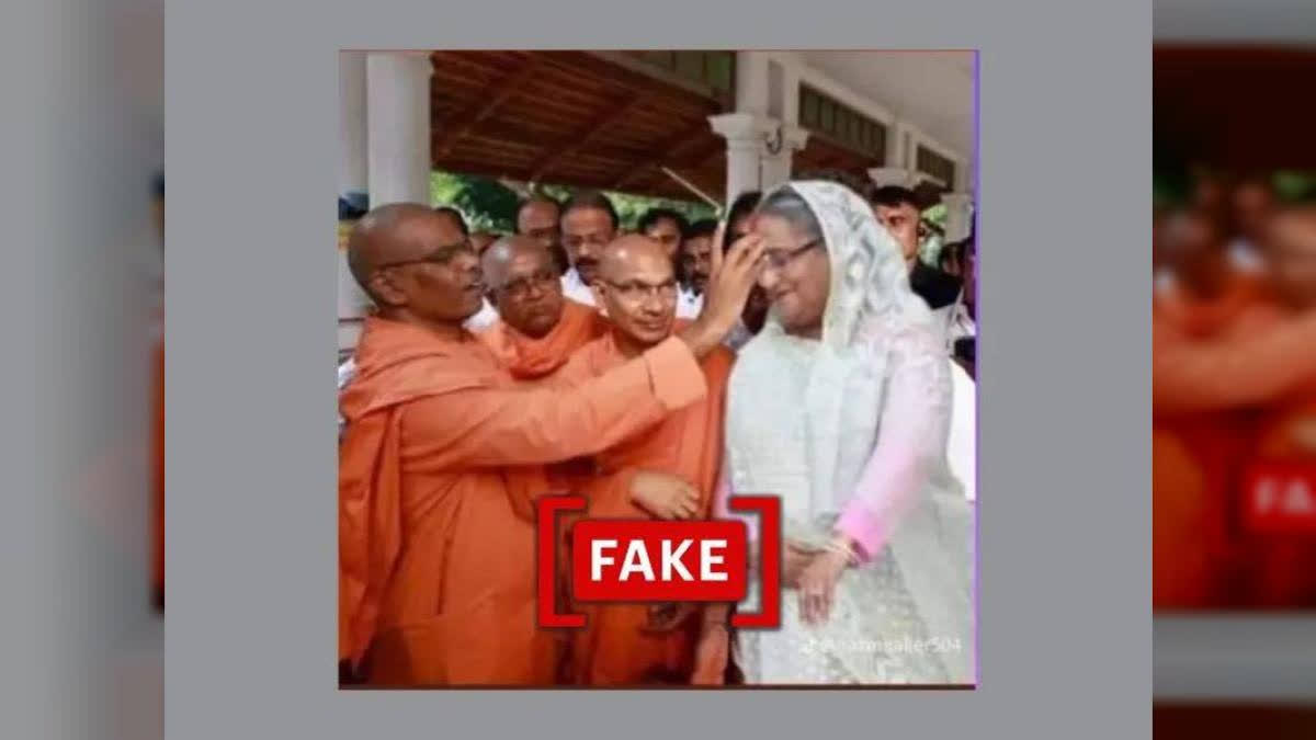 Fact Check: Edited Image Shared To Claim Sheikh Hasina Has 'Converted To Hinduism' In India