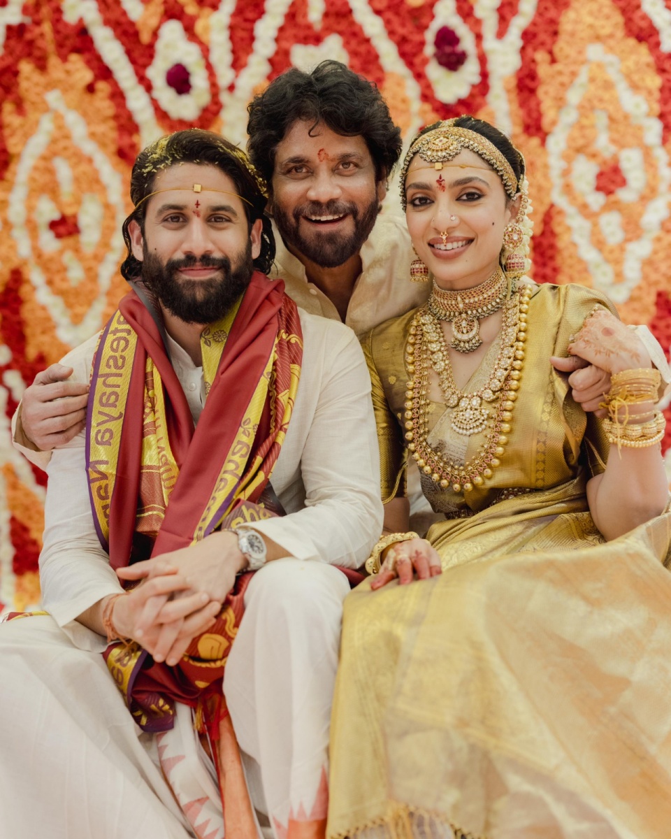 The couple with Naga's father Nagarjuna