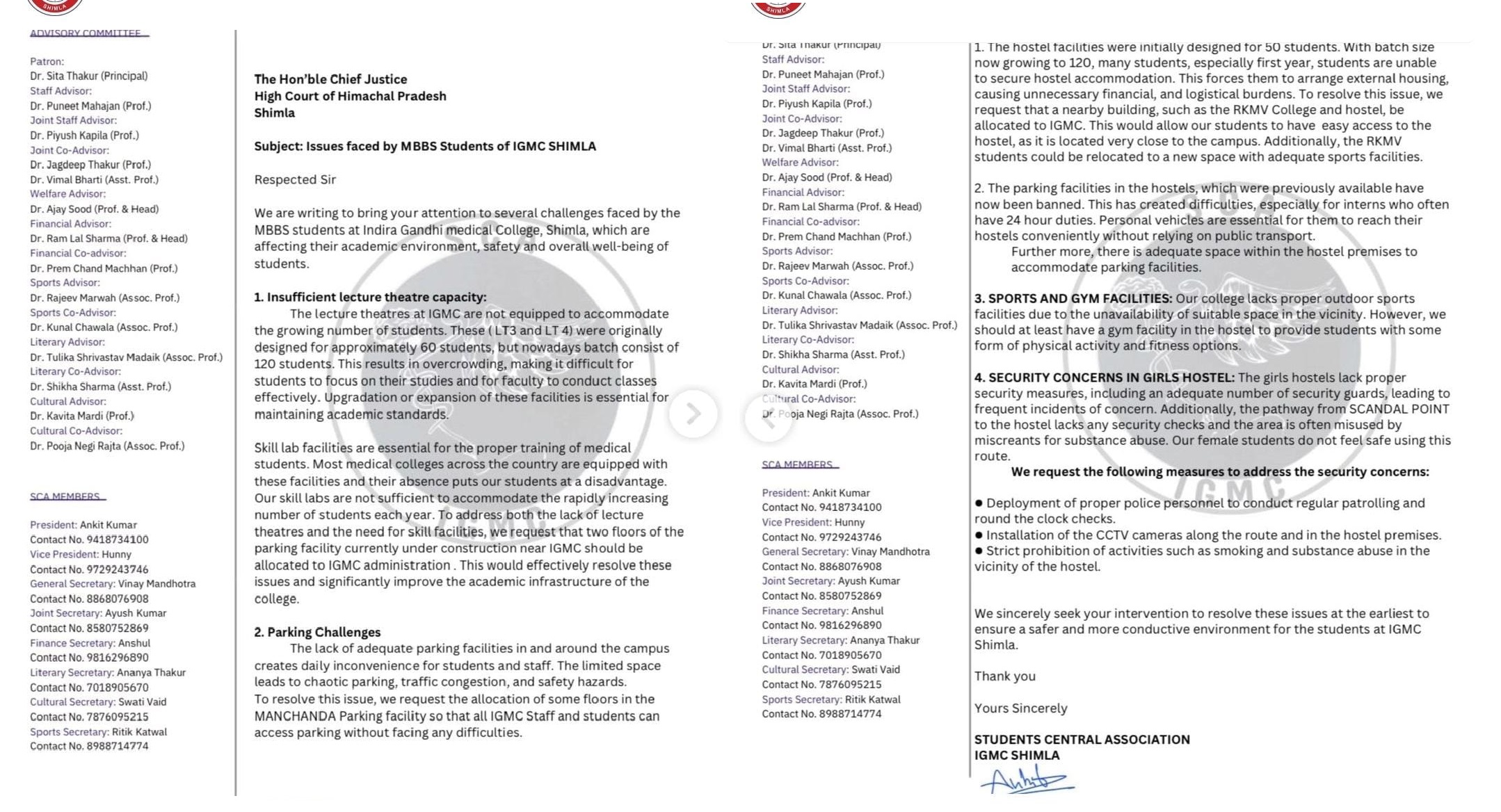 IGMC Shimla MBBS students Letter