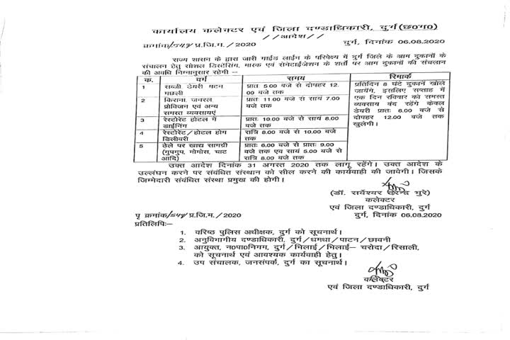 Store opening time in lockdown in durg