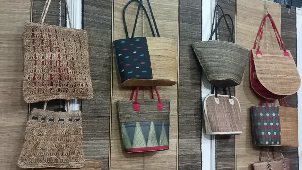 Etv Bharatvanity-bag-table-mat-purse-made-by-banana-fiber-displayed-in-organics-international-trade-fair