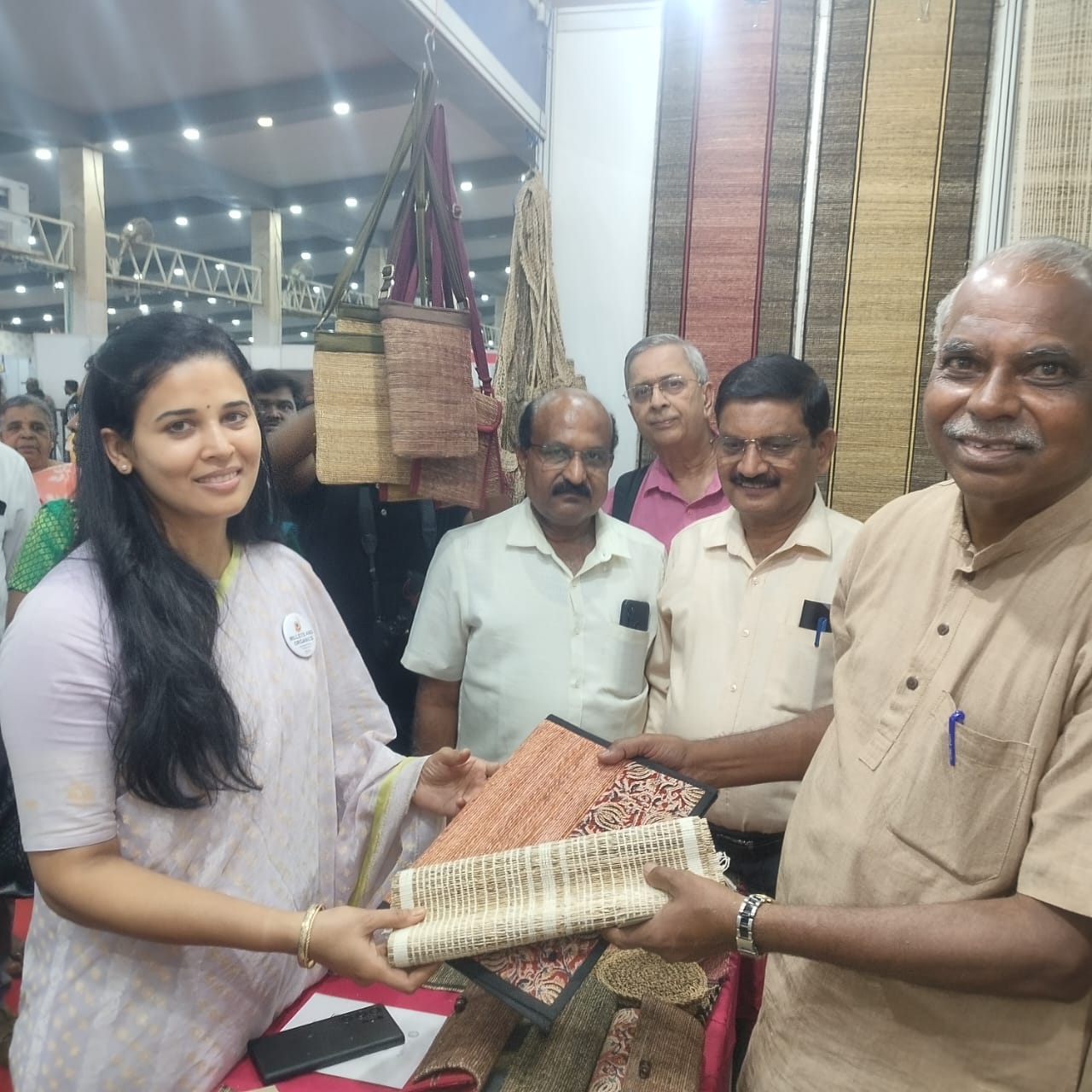 Vanity bag  table mat  purse made by Banana fiber displayed in organics international trade fair